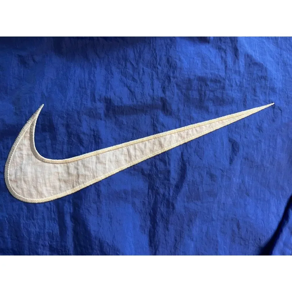 Vintage Nike Big Swoosh Windbreaker Full Zip Jacket Blue White MEDIUM Hood